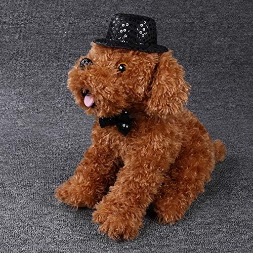ערכת עניבת פרפר של כובע חיות מחמד, כובע נצנצים שחור עם עניבת פרפר למסיבת יום הולדת לחג המולד של כלב שחור שחור בגודל אחד