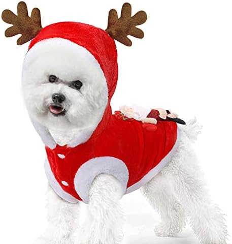 בגדי כלבים לחיות מחמד פליס חם סוודר קפוצ'ון סוודר בגדי חג המולד תחפושת איילים תלבושת חג המולד 3D מיועדת לגור כלבים