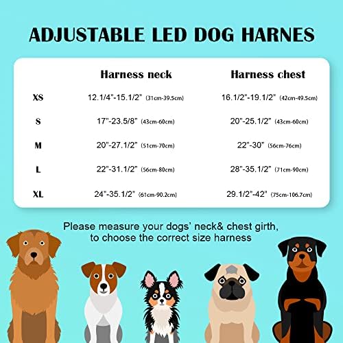 רתמת כלבים זוהרת בחושך-אפוד LED ללא פול-נטען ומואר לבטיחות לילה במהלך הליכות