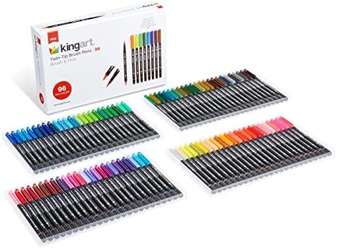 קינגארט פרו כפול טווין-טיפ מברשת עטים, סט של 96 ייחודי & מגבר; צבעים חיים, צבעי מים סמני עם גמיש ניילון מברשת טיפים, מקצועי