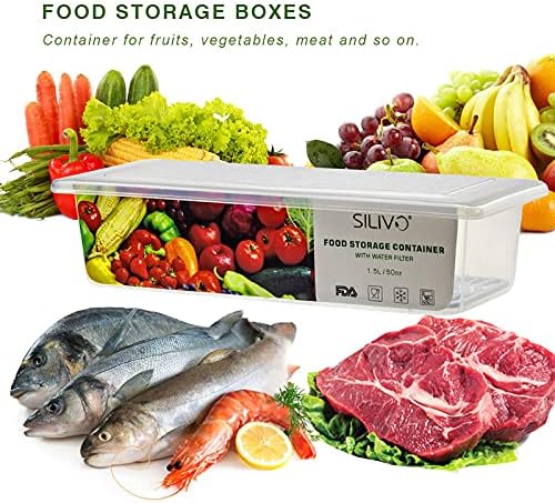 מיכלי אחסון מזון של סיליבו למקרר-מיכלי חיסכון של 1.5 ליטר למקרר עם מגש ניקוז נשלף שמור טרי לתוצרת, פירות וירקות