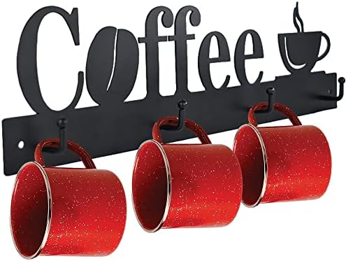 קפה ספל מחזיק קיר הר עם 12 ווים, 3 חבילות מתכת קפה ספל מתלה עם קפה ותה סימן, תה כוס קולב עבור בר מטבח ארגונית תצוגה,