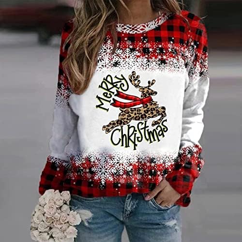 סוודר חג מולד מכוער לנשים חולצות שרוול ארוך רופפות סווטשירטים משובצים קשת קשת קשת קשת קשת חולצה