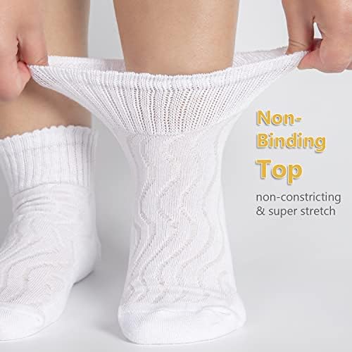 Bampoopanpa 6 חבילה גרביים במבוק סוכרתיים לא מחייבים לחות עליונה כרית כרית בלעדית גרבי קרסול לנשים, 9-11, לבן