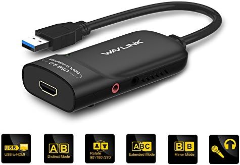 Wavlink USB 3.0 ל- HDMI מתאם וידאו אוניברסלי, Chips Chip Chip תומך עד 6 תצוגות צג, תמיכה ב- Windows, MacOS,