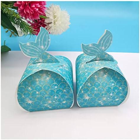Cujux 50 pcs קופסאות בתולת ים קופסאות ממתקים כחולים דג דג חתונה לטובת קופסאות מתנה תיק אריזה יום הולדת אורחים