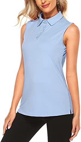 חולצות פולו ספורט לנשים קוראלי50 + חולצות גולף ללא שרוולים עם צווארון 4 כפתורים גופיות יבשות מהירות