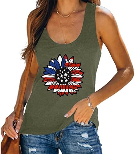 נשים 4 ביולי טיס קיץ חמניות חמניות גופיות טנקים דגל אמריקאי כוכבי פסים חולצות רופפות חולצות ללא שרוולים מזדמנים