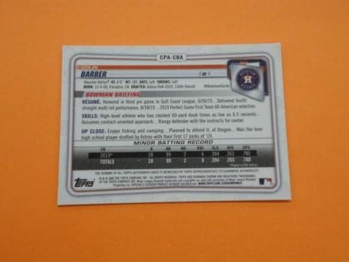 קולין ברבר 2020 Bowman Chrome Prospect Auto CPA -CBA Astros - כרטיסי חתימה של Baseball Slabbed