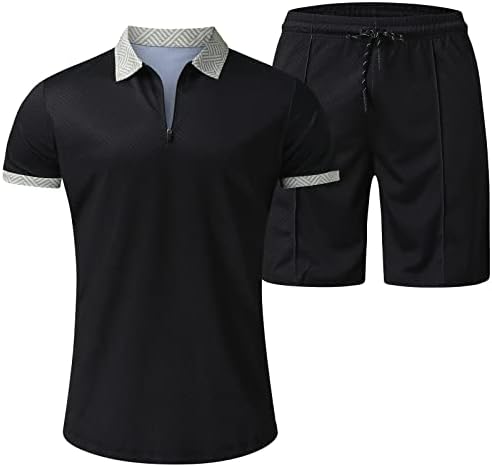 סטים קצרים של קסילוקסר 2 חלקים תלבושות אימוניות קיץ שרוול קצר חולצת רוכסן ומכנסיים קצרים חליפת ספורט לגברים