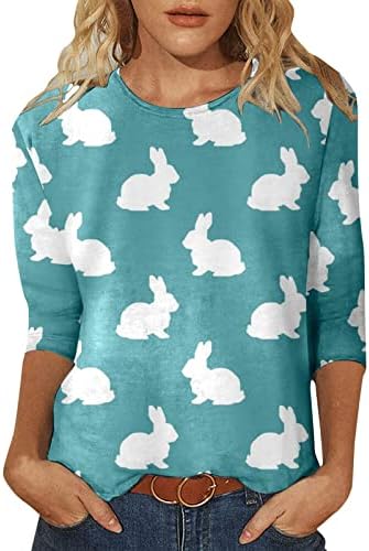 פסחא חולצות לנשים חמוד ארנב באני גרפי הדפסת חולצה 3/4 שרוול מזדמן חולצה קיץ עגול צוואר טיז למעלה