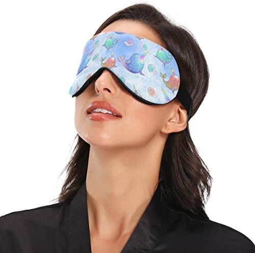 Alaza חמוד חד קרן לוויתן מסכת שינה לנשים גברים אפלים קירור מסכת עיניים מצחיקה לשינה עם רצועה אלסטית