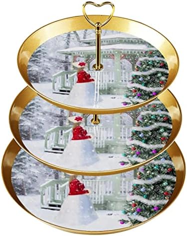עץ חג המולד שלג חורף שלג 3 שכבות קאפקייקס, עמדת קינוחים, מגדל קאפקייקס לעוגות קינוחים פירות פירות מזנון קנדי