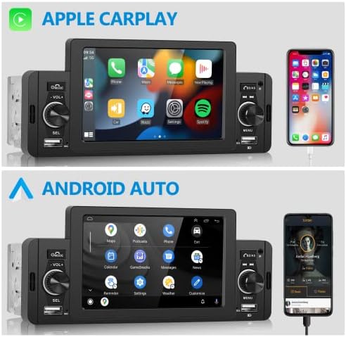 סטריאו Sine Sine Sing Settero בנף 5 אינץ 'Apple Carplay Android Auto HD מסך מגע רדיו רדיו עם Bluetooth 5.1, קישור מראה,