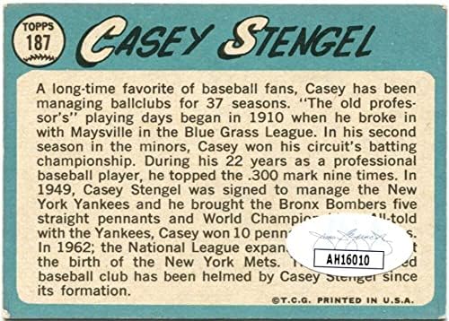 1965 Topps Casey Stengel חתם על מס '187 Mets Card. Auto JSA