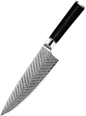 סכין שף של טינור, סכין מטבח מקצועית בגודל 8 אינץ ', 67 שכבות של פלדה של דמשק, עיצוב ארגונומי, סכין בישול