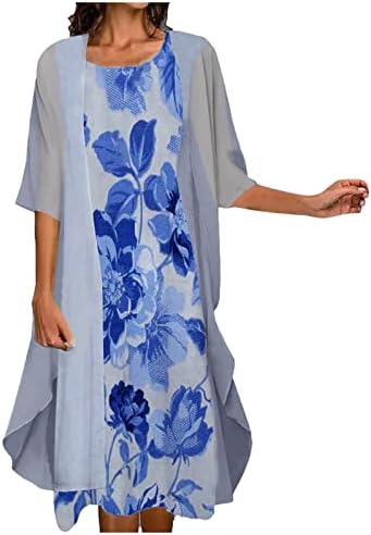RMXEI אופנה לנשים מזדמנת מודפסת צווארון V הלטר שמלת כיס צדדית ללא שרוולים שמלה שני חתיכות