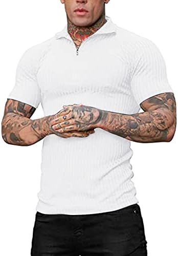 ספורט פנאי אופנה גברים חולצה גבוהה כושר מוצק צבע רוכסן קרוע שרוול לא ארוך שרוול טי עם