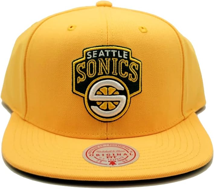 מיטשל ונס סיאטל סופרסוניקס סוניקס חדש צהוב ירוק עידן סנאפבק כובע כובע