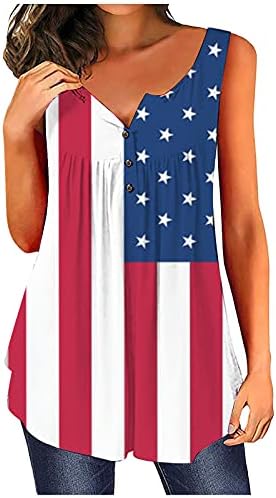צמרות טוניקה של קיץ לנשים לנשים דגל אמריקאי הדפס חולצת טריק