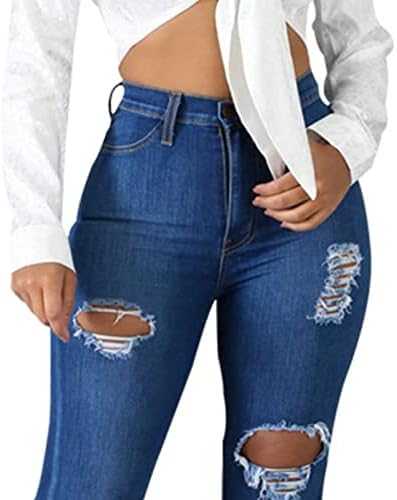 מאיפו-GJ קרוע לנשים מכנסי ג'ינס תחת מותניים גבוהים מכפלת גולמית מתרחבת ז'אן מזיקה במצוקה מכנסי ג'ינס רחבים