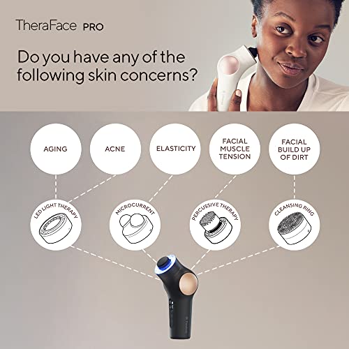 תרפייס פרו - מכשיר עיסוי פנים כף יד-כלי טיפול פנים וטיפוח עור חשמלי קומפקטי-טיפול 8 ב-1 עם טבעות טיפול במיקרו זרם ואור