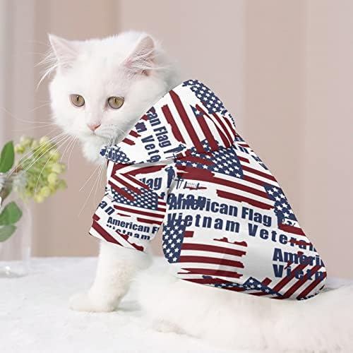 דגל אמריקאי וייטנאם הוותיק קפוצ'ון חיות מחמד סווטשירט עם ברדס חורף עם כובע לחתול כלב תלבושת גור כלב מתנה מודפסת חמודה