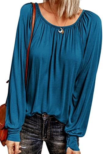 נשים סקופ צוואר טוניקה ארוך שרוול מוצק צבע סטים רזה בכושר רך סט