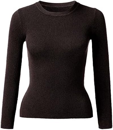 סתיו טיז לנשים נשים עגול צוואר ארוך שרוול סוודר לסרוג למעלה למתוח חולצות לנשים