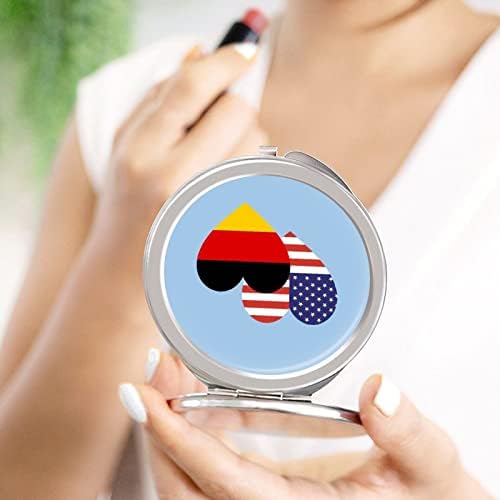 גרמניה אמריקאי לב דגל קומפקטי מראה כיס נסיעות איפור מראה קטן מתקפל נייד כף יד מראה