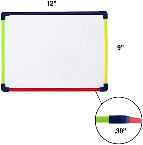 לוח מחיקה יבש, לוח לבן מגנטי 2-צדדי 9 על 12 אינץ ' עם מסגרת צבעונית, קווי כתב יד קדמי ריק אחורי