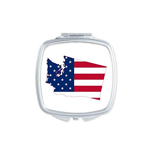 אמריקה מפת כוכבים פסים דגל מראה נייד קומפקטי כיס איפור כפול צדדי זכוכית