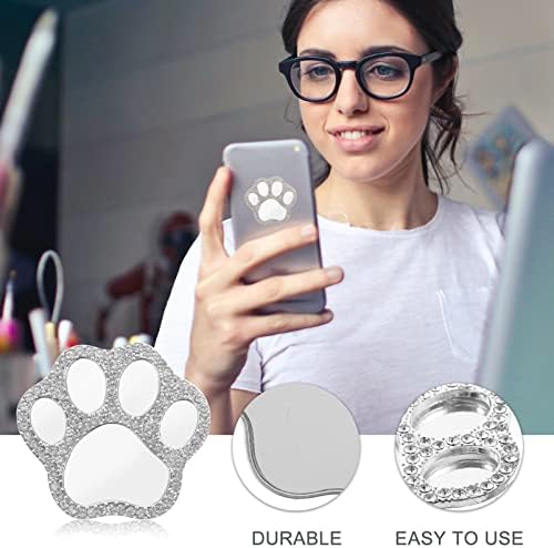 סוורורו טבעת פופס מיני יד מראה טלפון מקרה מראה מקל על 2 יחידות ריינסטון חתול כפה בצורת מראה על טלפון סלולרי קומפקטי נסיעות
