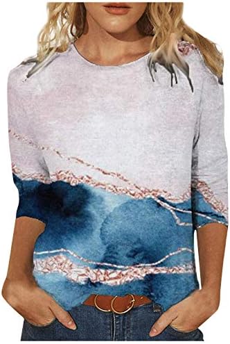 צמרות נשים וינטג 'טיז גרפי מזדמן 3/4 חולצות שרוול חולצות גדול