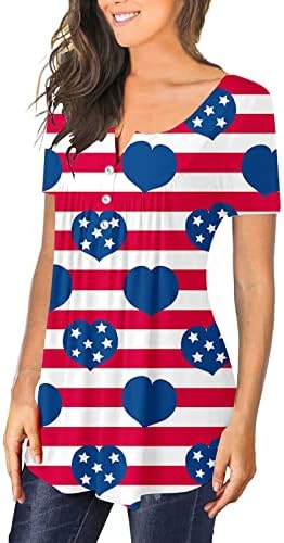 4 ביולי טוניקות דגל אמריקה לנשים מסתירות בטן טש חולצת קיץ לחג מזדמן לחג שרוול קצר למעלה.