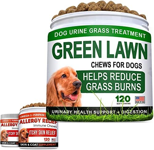 דשא Strellalab לשרוף כוויות לעיסות + הקלה באלרגיה פינוקים כלבים w/omega 3 חבילה - כלב פיפי דשא שומר + הקלה בעור מגרד