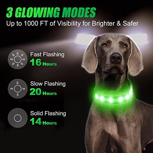 Joytale 14-20 '' צווארון כלבים LED ורצועה רפלקטיבית כפולה דו צדדית, מדליקה בטיחות לילה נטענת צווארון חיית מחמד בהליכה והתאמת