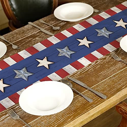4 ביולי קישוטי שולחן רצים 13 על 60 אינץ ' יום הזיכרון דגל אמריקאי כוכבים ופסים פטריוטי אמריקה חופש חירות יום העצמאות