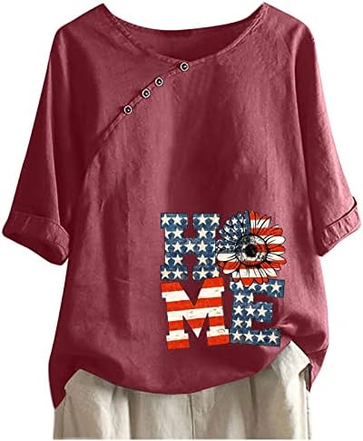 4 ביולי חולצות חולצות לנשים שרוול קצר חולצות טוניקות צוואר פסים דגל אמריקאי עניבה צבע חולצה פטריוטית למעלה