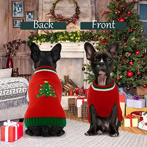 סוודר חג המולד של Kuoser Dog, סוודר חיות מחמד סרוג עם דפוס עץ חג המולד, בגדי גור חורפים חמים לכלבים בינוניים קטנים חתולים