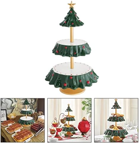 AMOSFUN מגשים דקורטיביים עמדת קאפקייקס דוכן עץ חג המולד בצורת קינוח מחזיק מגדל שלוש שכבות תצוגת עוגות מתלה