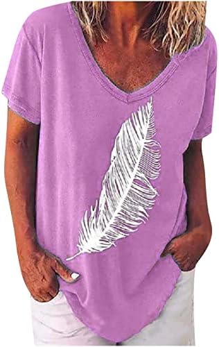 צמרות נשים כושר רופף מזדמן - צמרות קיץ אופנה לנשים 2022 V צוואר שרוול קצר הדפס חולצה מזדמנת חולצה