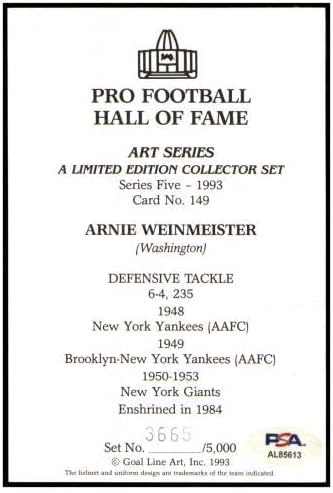 ארני וויינמייסטר חתום על שער שער קלף אמנות גלם חתימה ינקי PSA/DNA *5613 - כרטיסי כדורגל עם חתימה של NFL