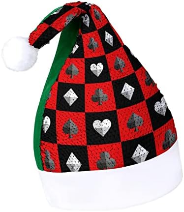 כרטיס חליפת שחמט לוח אדום שחור פאייטים חג המולד כובעי סנטה חג המולד כובע למבוגרים שמח חג המולד המפלגה תלבושות