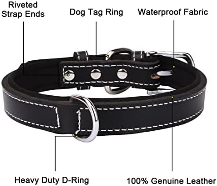 צווארון כלבי עור אמיתי לכלבים קטנים בינוניים גדולים עמיד טבעת D כפול D רך צווארון גור גור שחור שחור