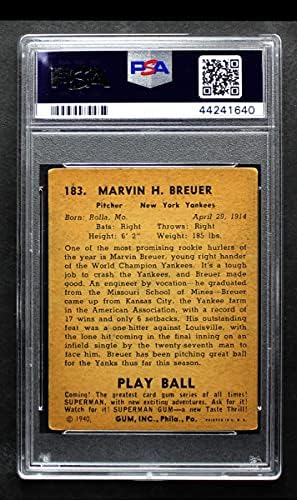 1940 כדור משחק 183 מרווין ברואר ניו יורק ינקיס PSA 2.50 ינקי