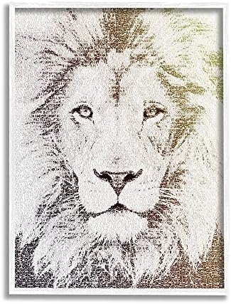 תעשיות סטופל דומיננטיות אריה דיוקן טקסט טקסט מילה דפוס רעמה של בעלי חיים, עיצוב מאת פאולה בל פלורס לבן ממוסגר