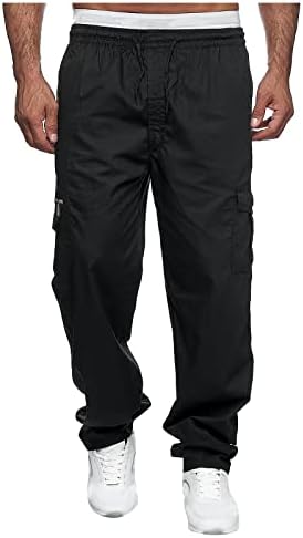 מכנסי מטען שחורים של Tobchonp מכנסי מטען שחורים רזים מתאימים להיפ הופ בגדי רחוב מרובי כיסים