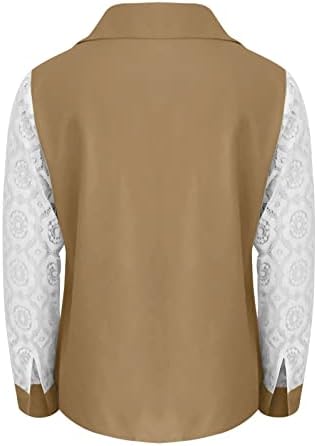 נשים חולצות צוואר עמוק סתיו מזדמן תחרה לקצץ רגיל חולצות חולצות טרנדי ארוך שרוול דק טוניקת חולצה טיז
