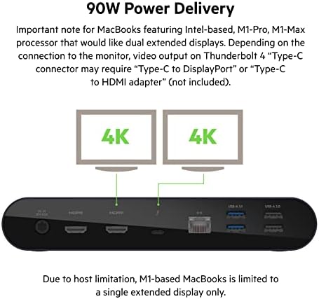 Belkin Thunderbolt 4 תחנת עגינה & Thunderbolt 4 כבל - כבל USB C - USB מסוג C כבל C מסוג C עם 100W משלוח חשמל PD, USB 4 תואם